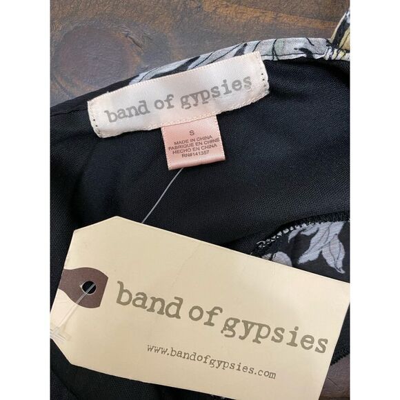 Band of Gypsies Floral Maxi Dress Black Double V Neck Back Tie Flowy Praire - S - Picture 5 of 8